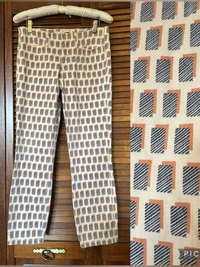 Tory Burch Geometric Print cropped skinny jeans in blue & orange size 27